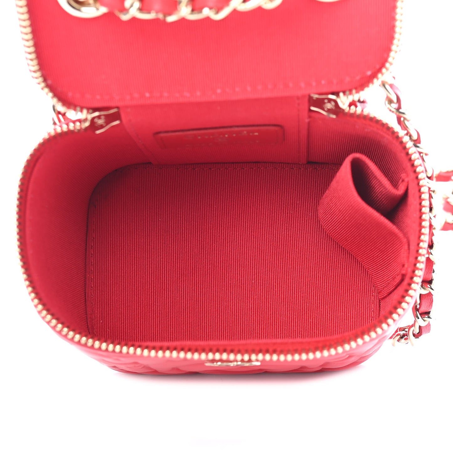 Lambskin Camellia Embossed Mini Vanity Case With Chain Red