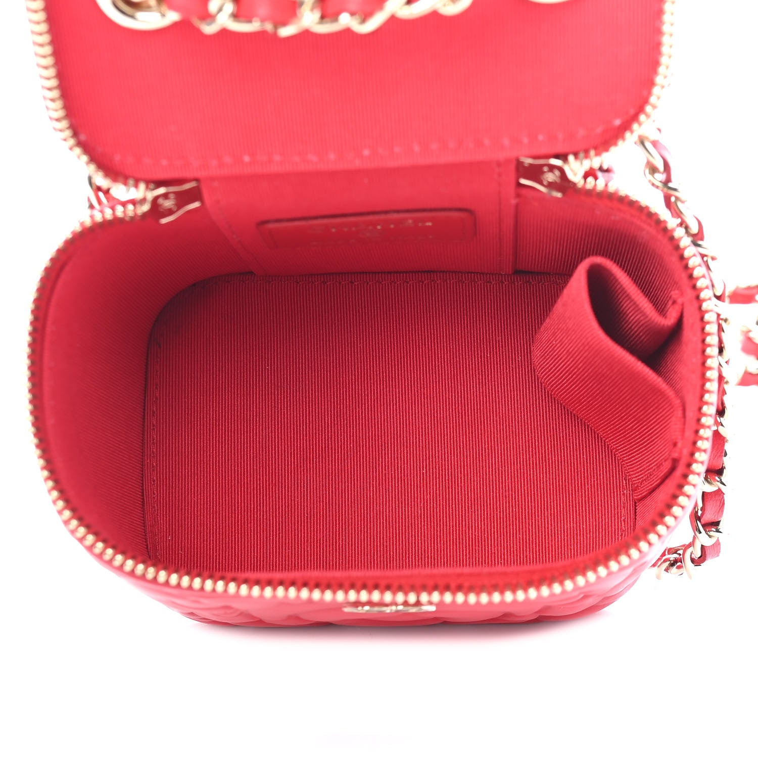 Chanel Lambskin Camellia Embossed Mini Vanity Case With Chain Red 4 of 8