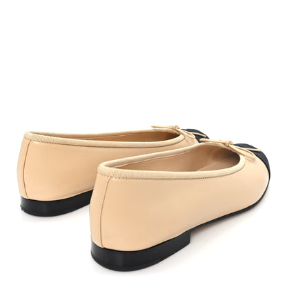 Chanel Lambskin Grosgrain Cap Toe CC Ballerina Flats 36 Beige Black 5 of 9