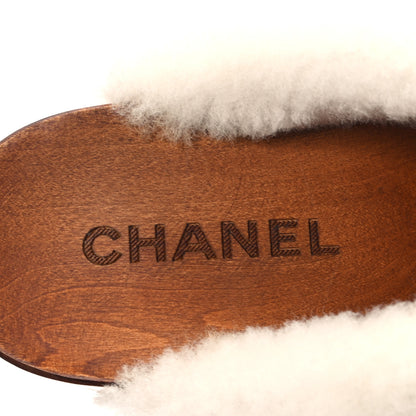 Chanel Suede Shearling CC Clogs 37 Beige 7 of 11