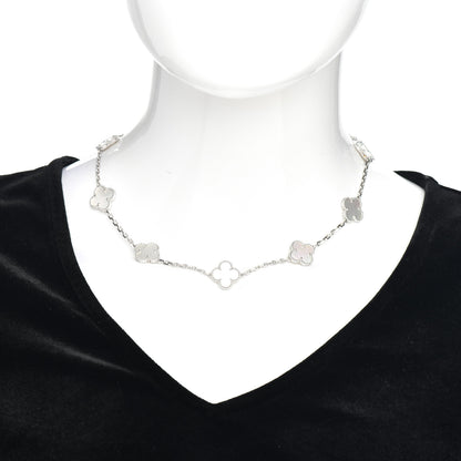 Van Cleef & Arpels 18K White Gold Mother of Pearl 10 Motifs Vintage Alhambra Necklace 2 of 5