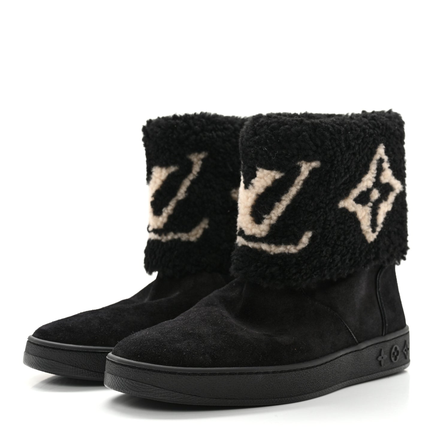 Suede Calfskin Shearling Snowdrop Flat Ankle Boot 37.5 Black