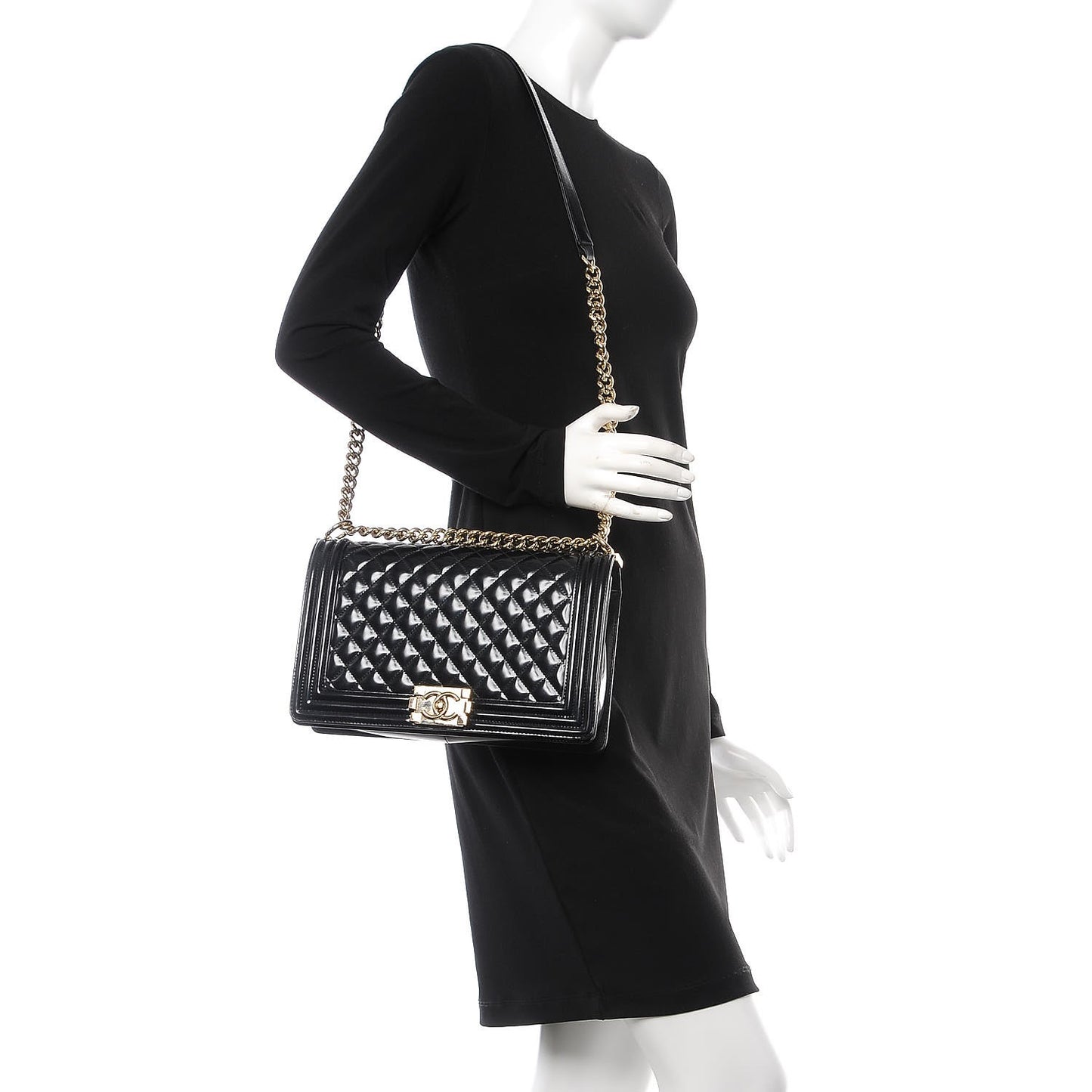 Iridescent Glazed Calfskin Quilted New Medium Boy Flap Black