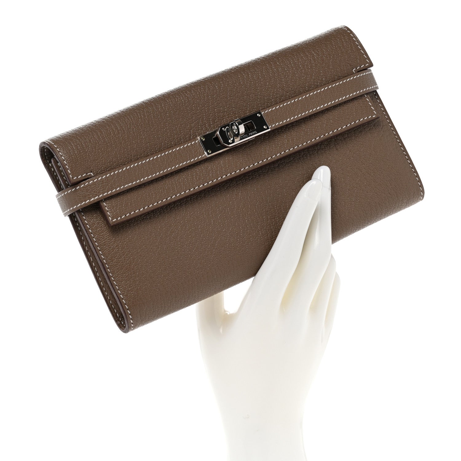 Hermes Chevre Mysore Kelly Longue Wallet Etoupe 2 of 8