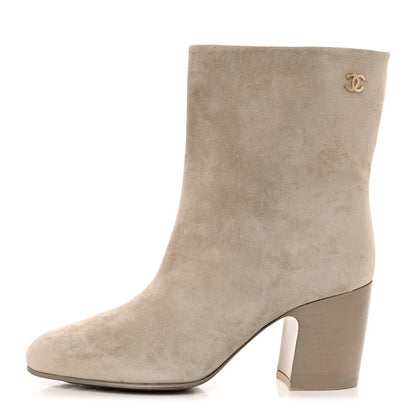 Chanel Suede Calfskin CC Short Boots 37.5 Beige 1 of 12