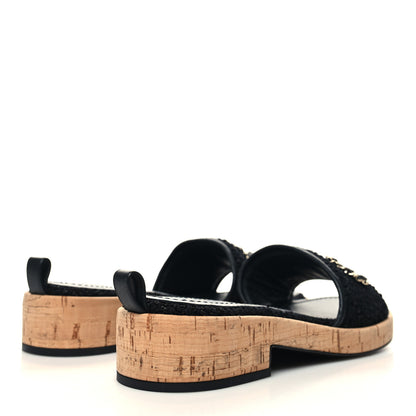 Chanel Tweed Cork CC Chain Mule Sandal 39 Black 4 of 8