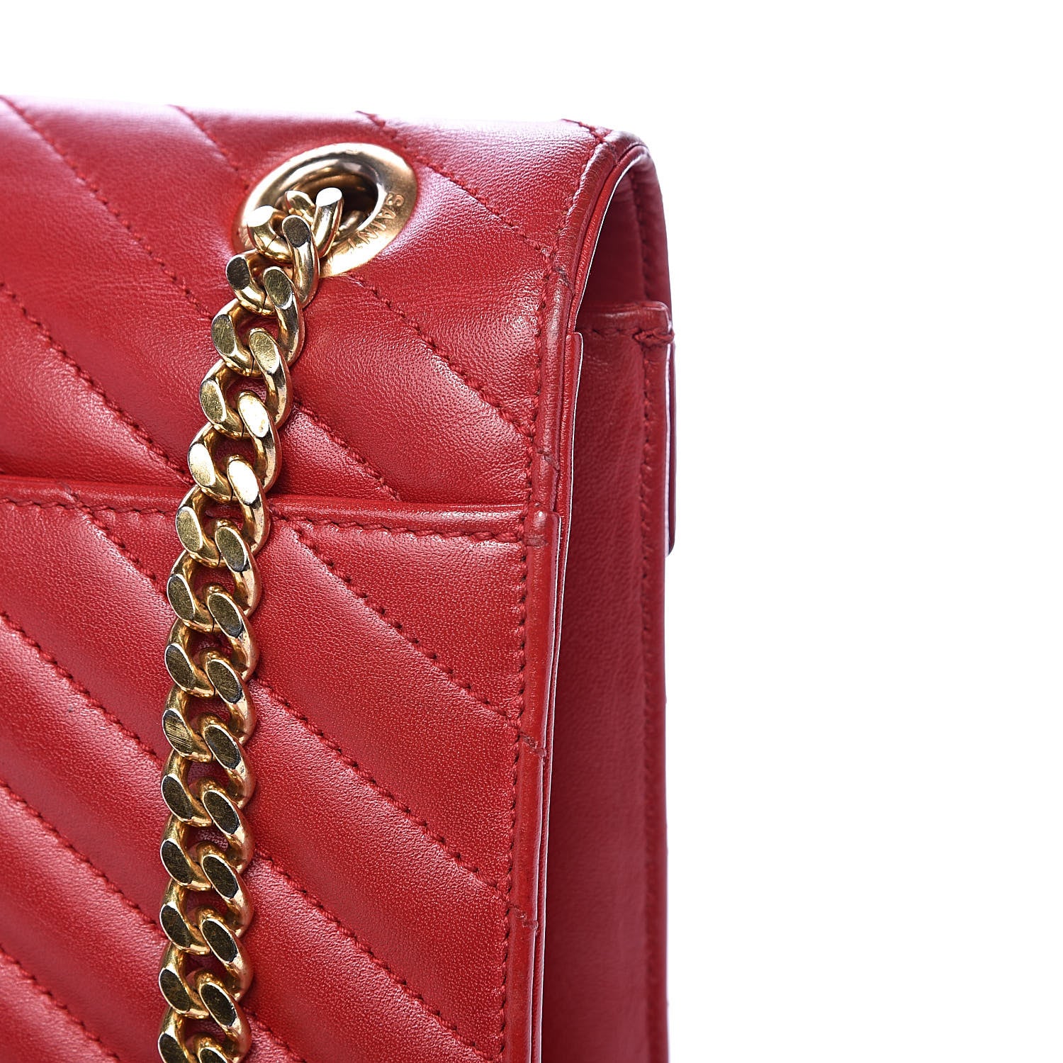 Saint Laurent Lambskin Matelasse Chevron Large Monogram Satchel Red 13 of 20