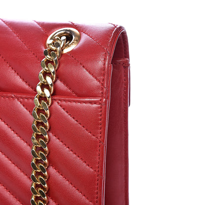 Saint Laurent Lambskin Matelasse Chevron Large Monogram Satchel Red 13 of 20