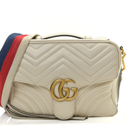Gucci Calfskin Matelasse Sylvie Web Small GG Marmont Top Handle Shoulder Bag White 9 of 18