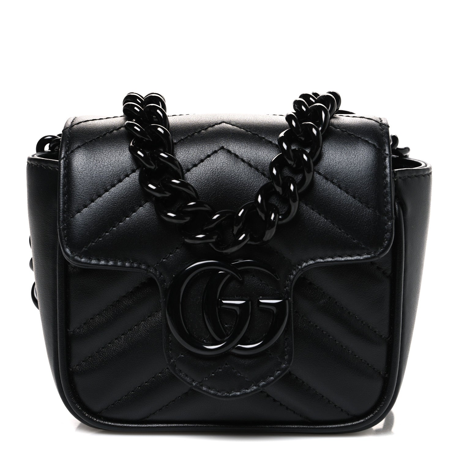 Gucci Calfskin Matelasse Monochrome GG Marmont Chain Mini Belt Bag Black 1 of 10