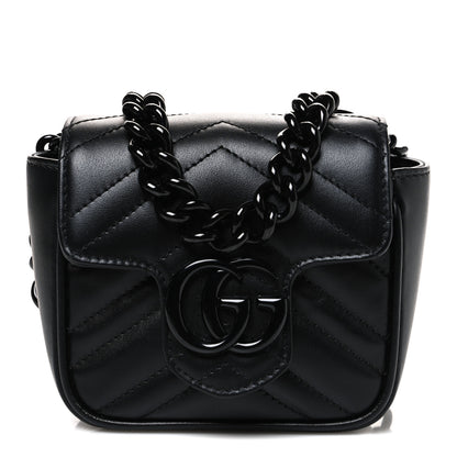 Gucci Calfskin Matelasse Monochrome GG Marmont Chain Mini Belt Bag Black 1 of 10