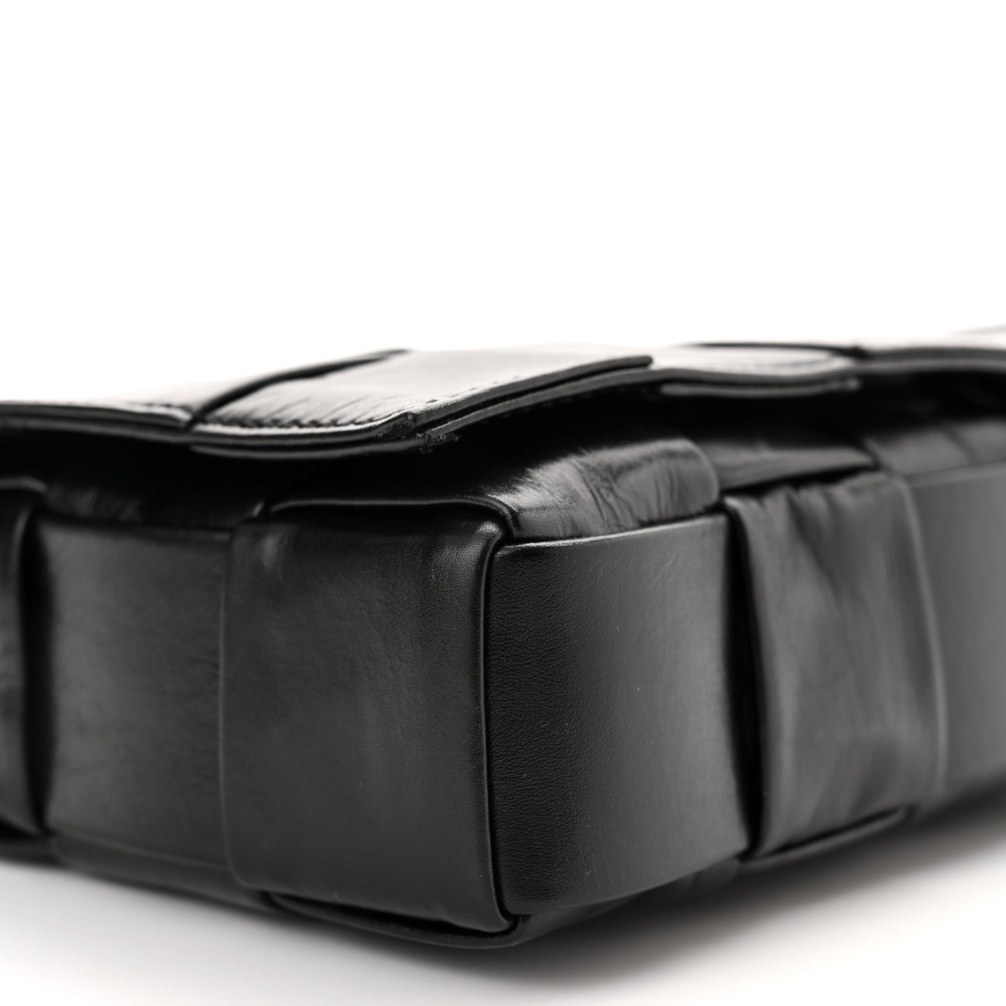 Paper Calfskin Maxi Intreccio Cassette Crossbody Bag Black