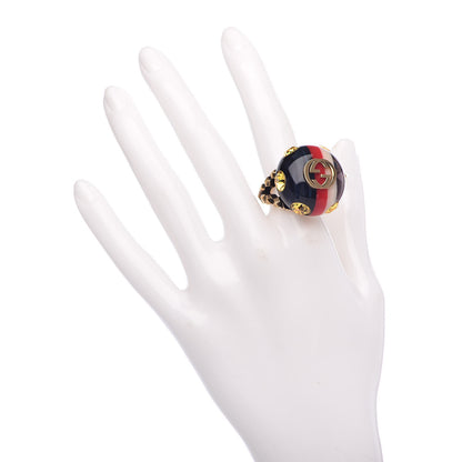 Gucci Crystal Resin Sylvie Vintage Web Ring M White Red Blue 2 of 5