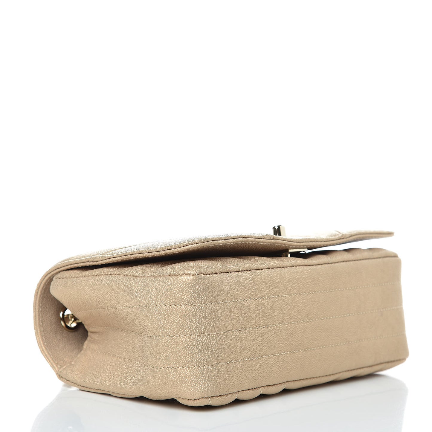 Metallic Caviar Chevron Quilted Mini Statement Flap Beige
