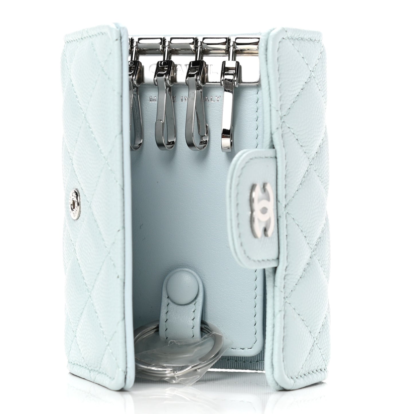 Caviar Quilted Classic 4 Key Holder Wallet Light Blue