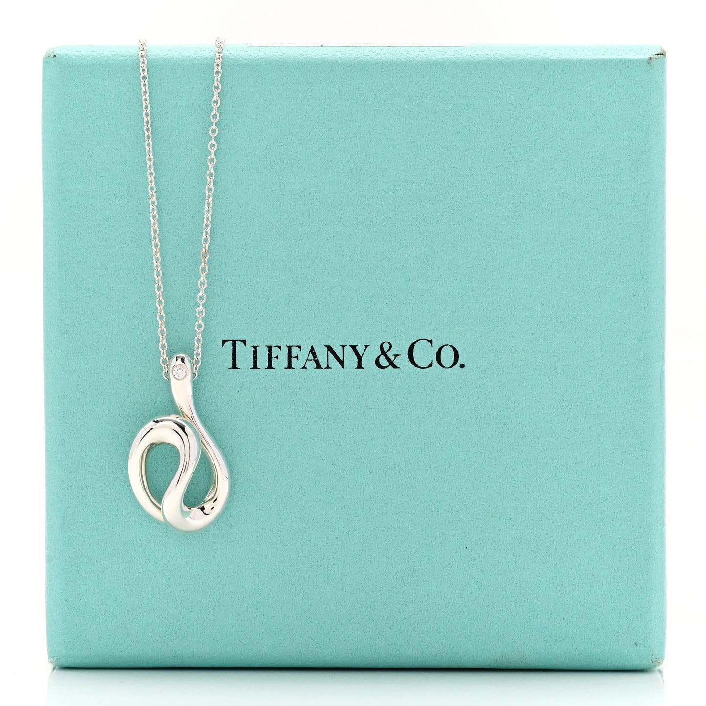 Sterling Silver Diamond Elsa Peretti Snake Pendant Necklace