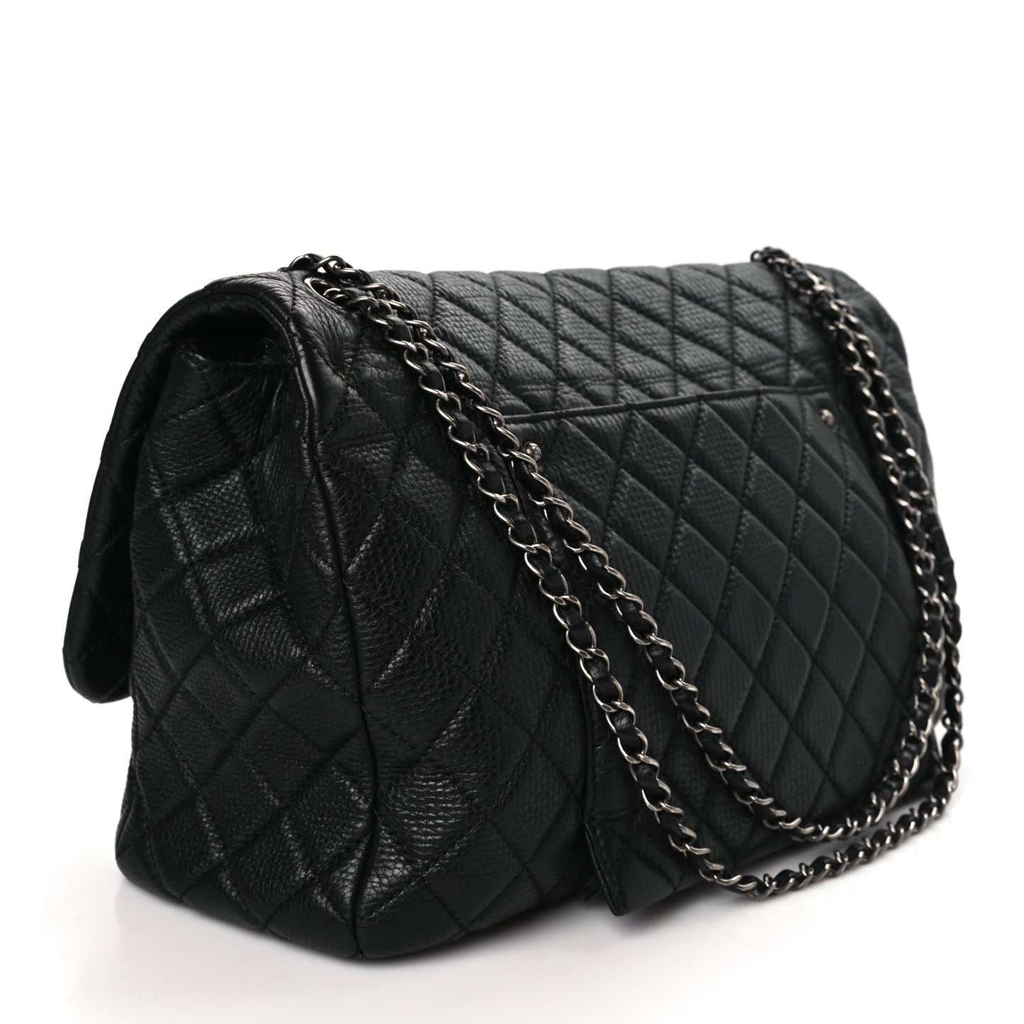 Grained Calfskin Quilted Small XXL Travel Flap Bag Black