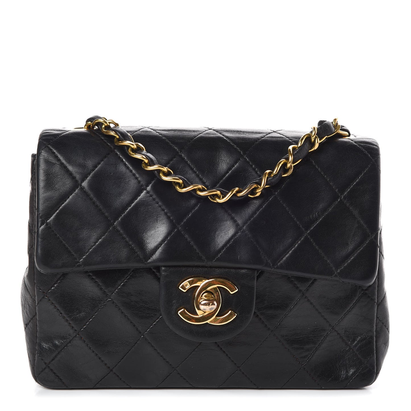 Lambskin Quilted Mini Square Flap Black