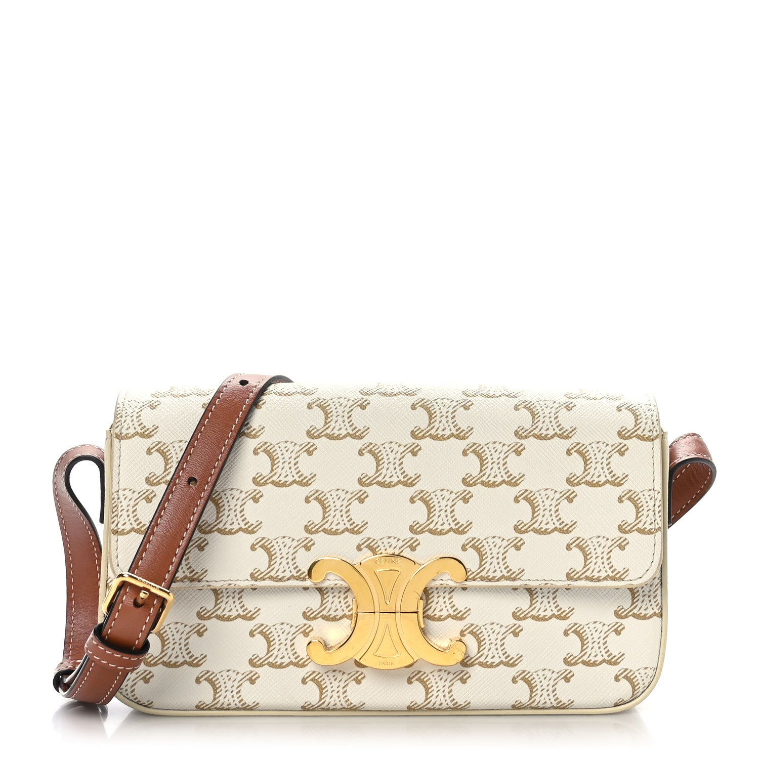 Celine Canvas Calfskin Triomphe Shoulder Bag White 1 of 10