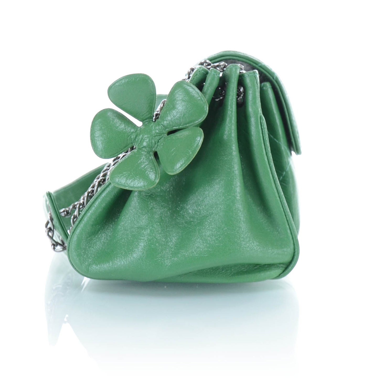 Leather Quilted Heart and Clove Flap Bag Green