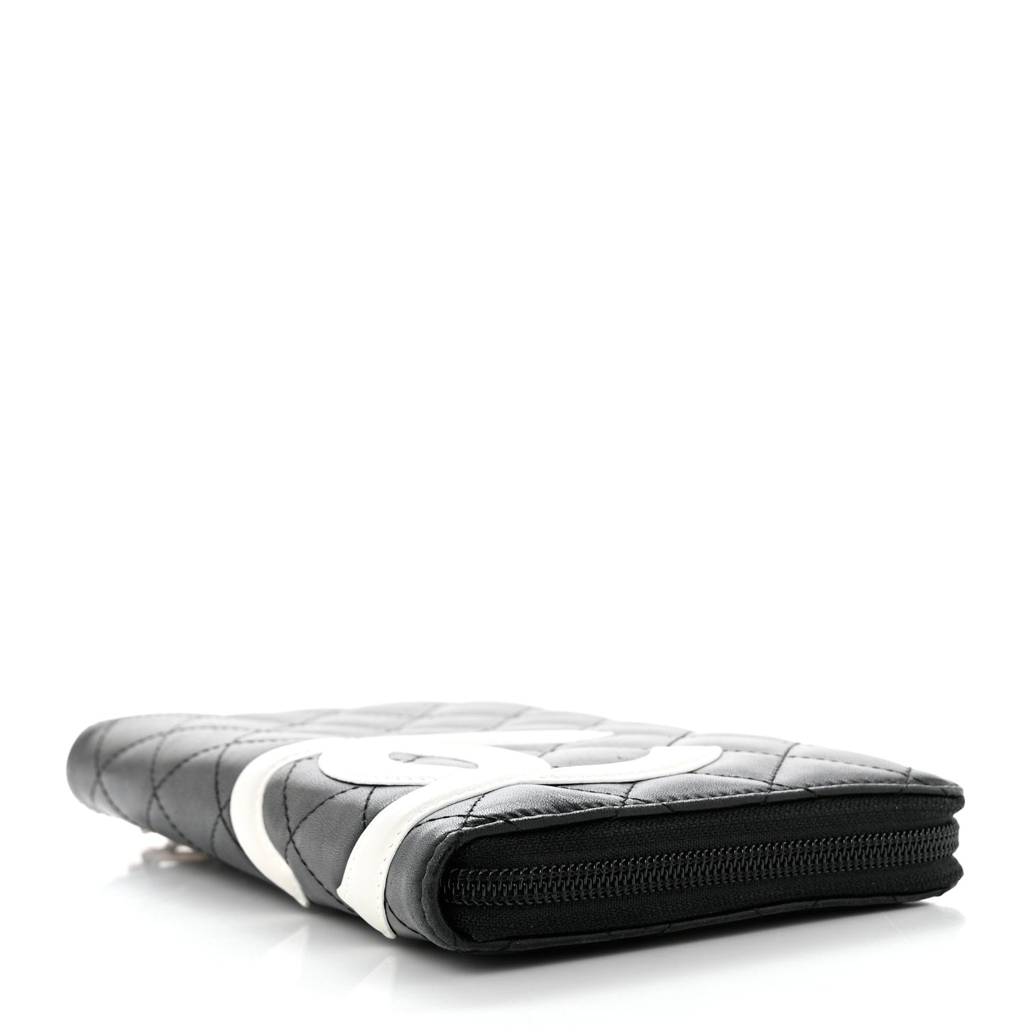 Calfskin Cambon Zip Around Organizer Wallet Black White
