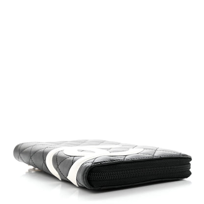 Chanel Calfskin Cambon Zip Around Organizer Wallet Black White 3 of 9