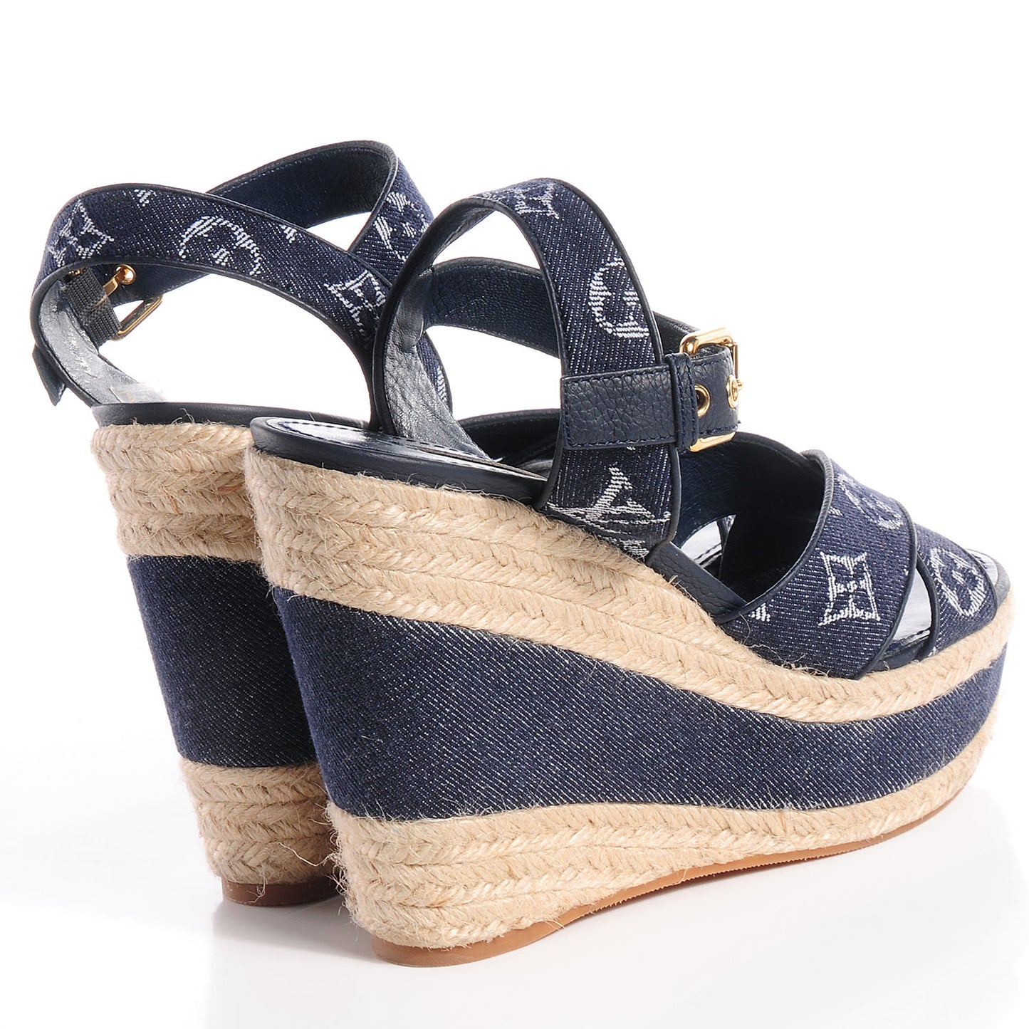 Monogram Denim Formentera Wedge Pumps 8.5 Grand Blue