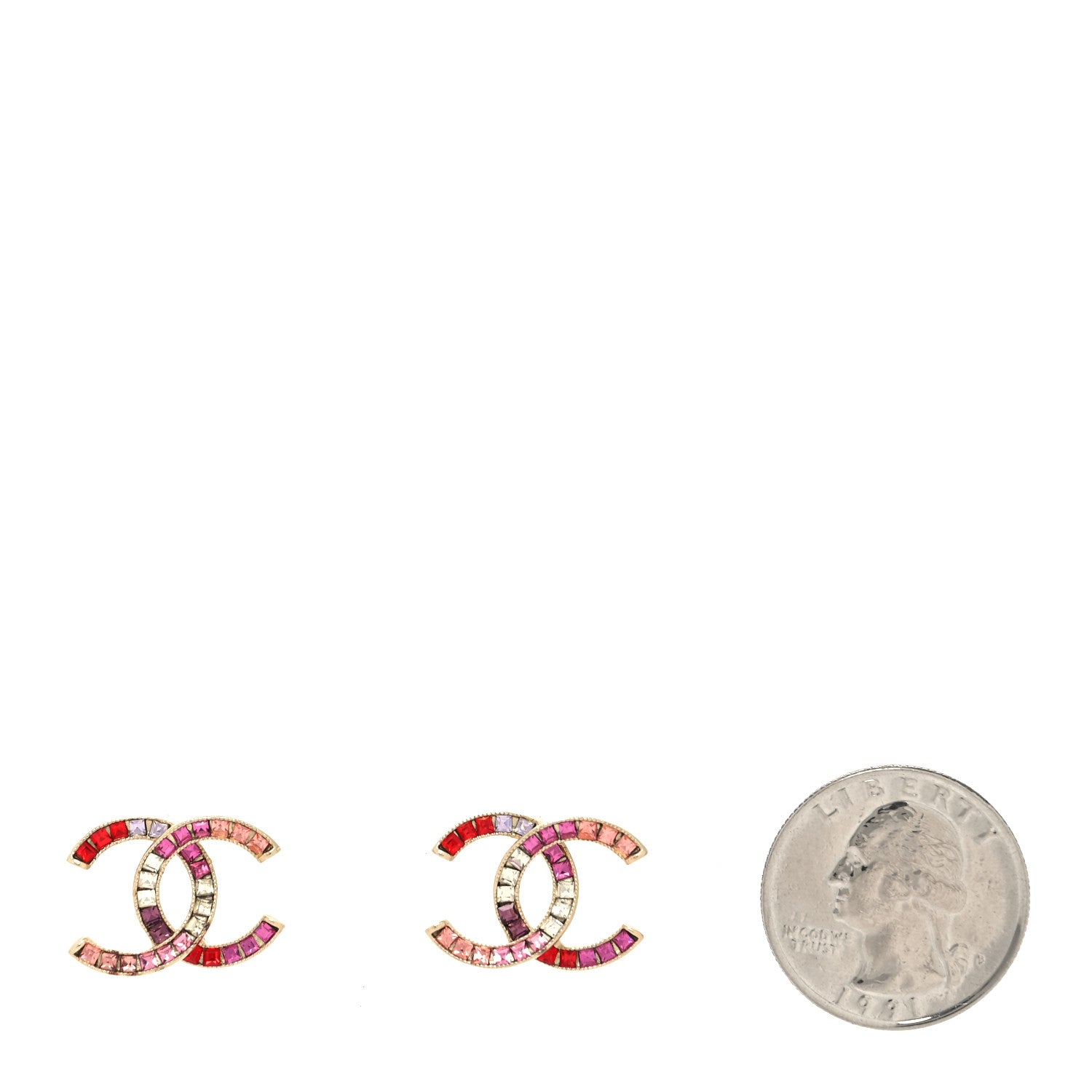 Chanel Crystal Baguette CC Earrings Gold Multicolor 2 of 4