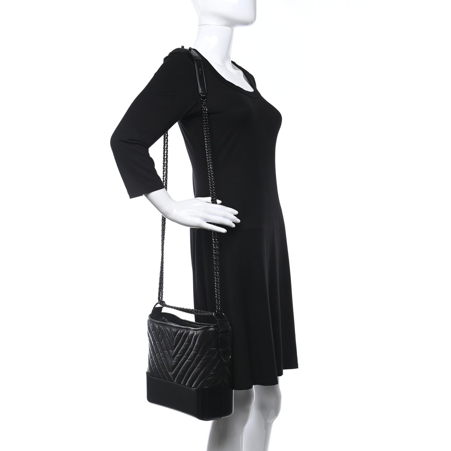 Aged Calfskin Chevron Quilted Medium Gabrielle Hobo So Black