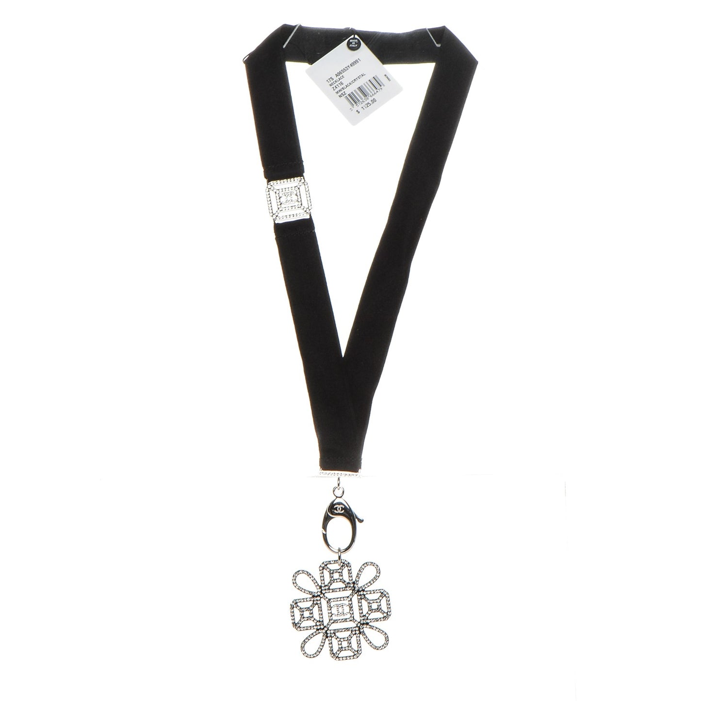 Crystal CC Lanyard Necklace Black Silver