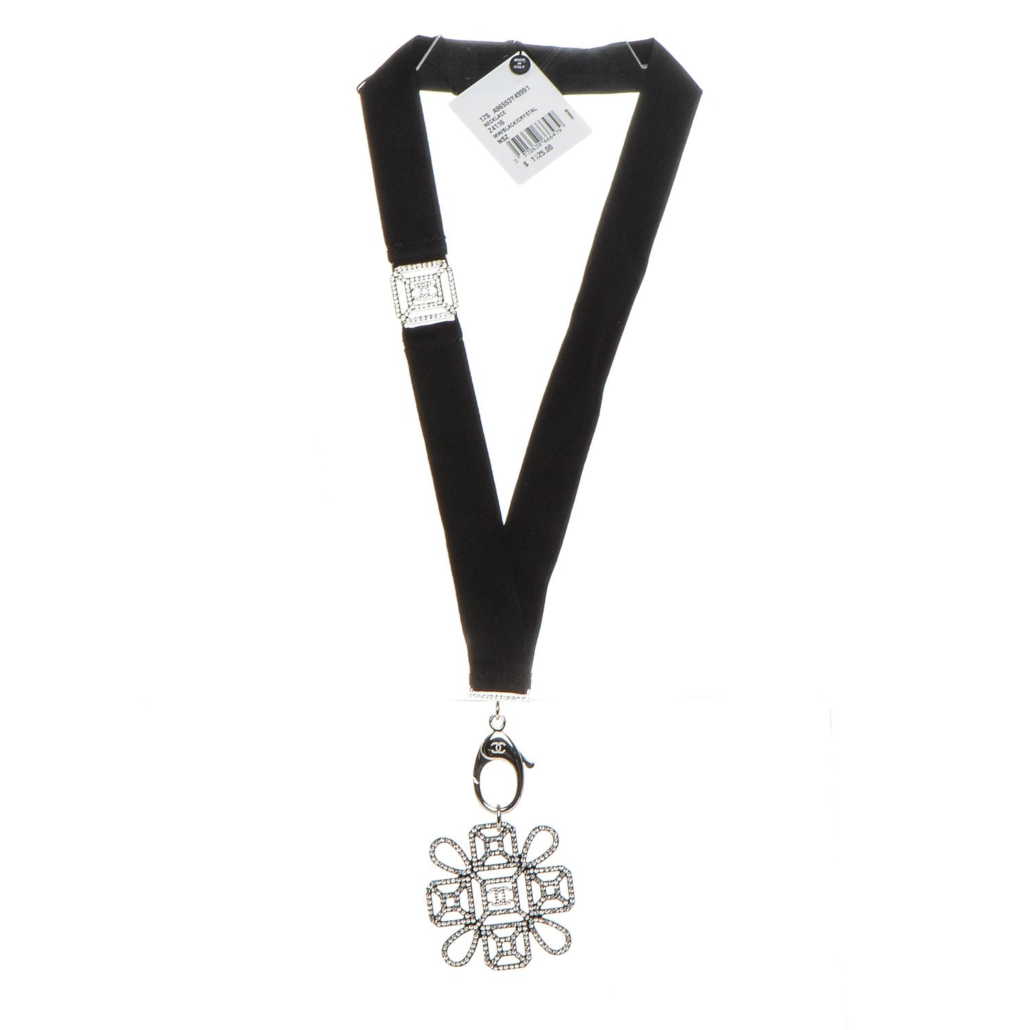 Chanel Crystal CC Lanyard Necklace Black Silver 3 of 6