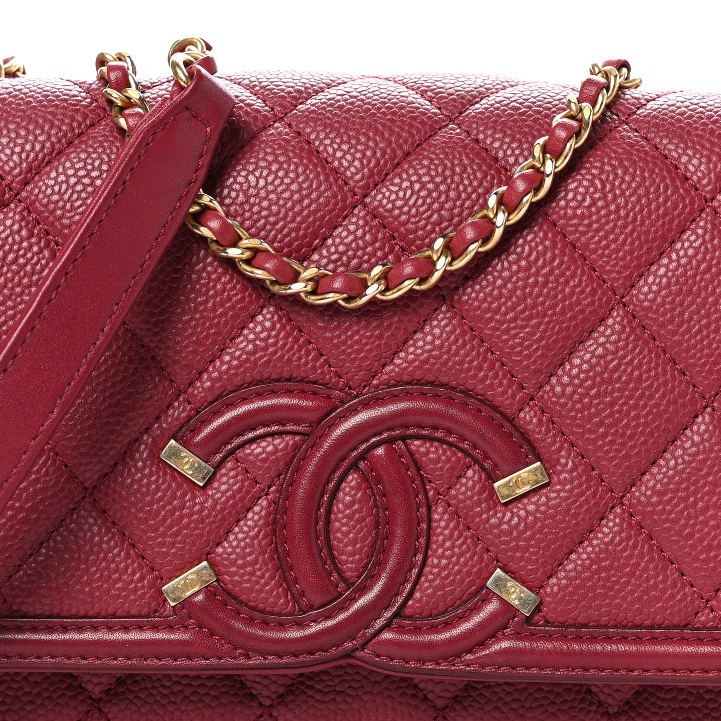 Caviar Quilted Small CC Filigree Flap Burgundy