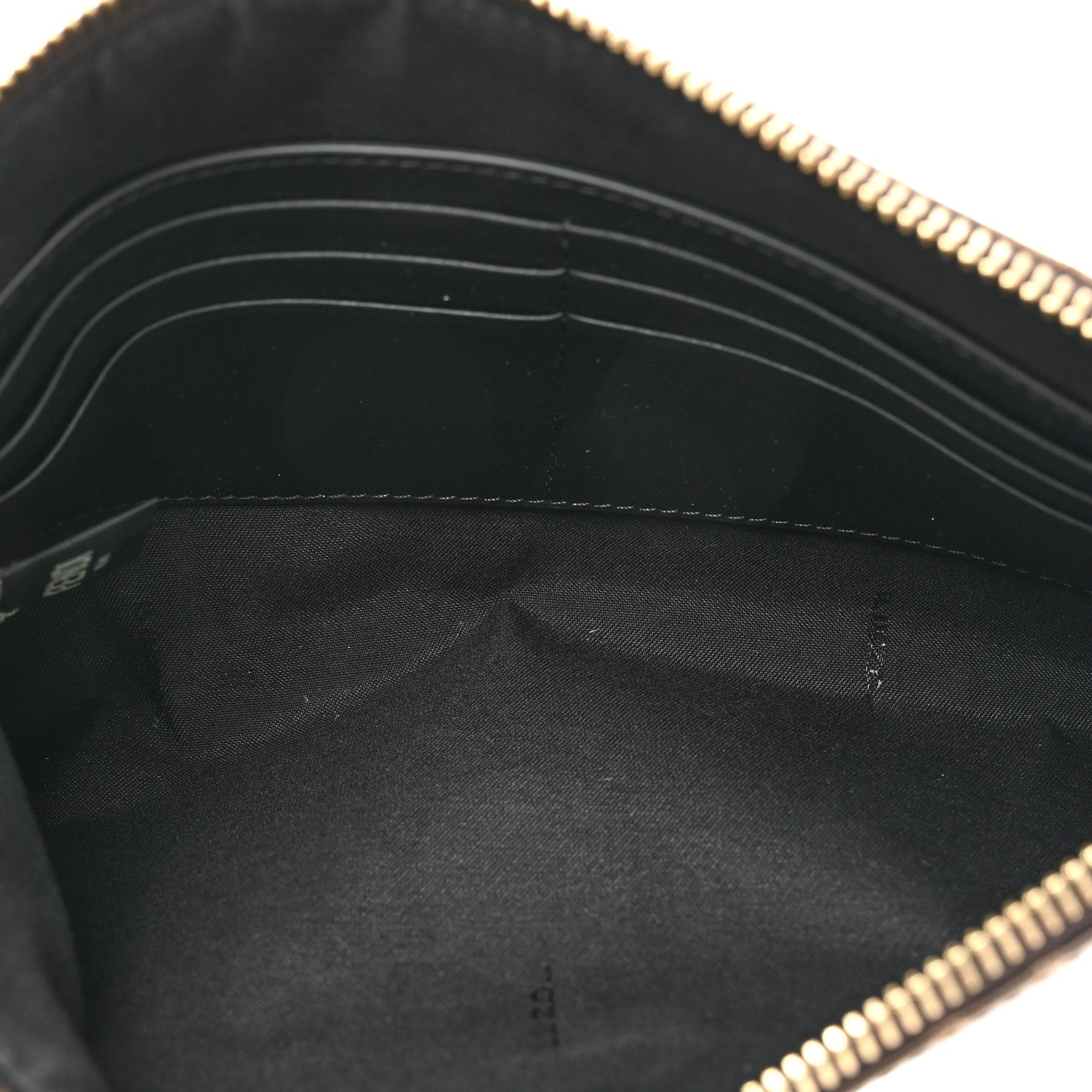 Glazed Fabric Vitello Century FF 1974 Stamp Patch Small FFreedom Flat Pouch Mogano Panna Black