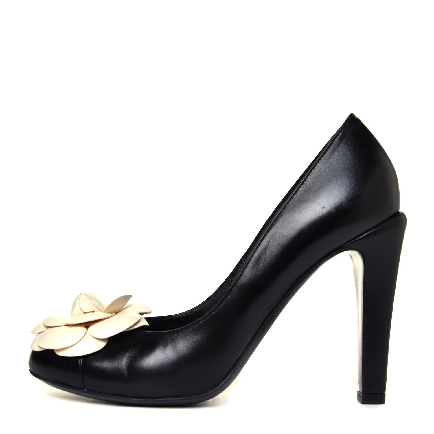 Chanel Lambskin Camellia Pumps 38 Black White 1 of 10