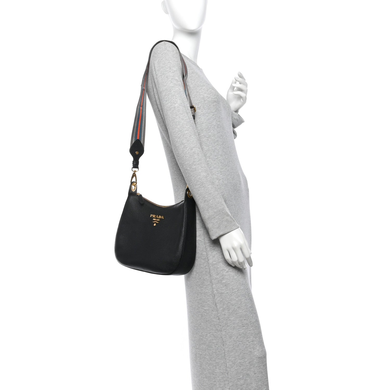 Prada Vitello Phenix Small Zippered Messenger Hobo Black 2 of 10