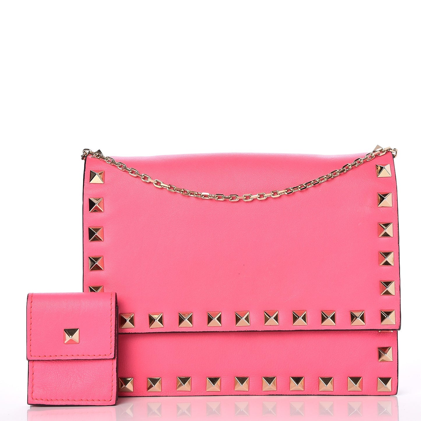 Vitello Mini Rockstud Wallet on Chain Pink