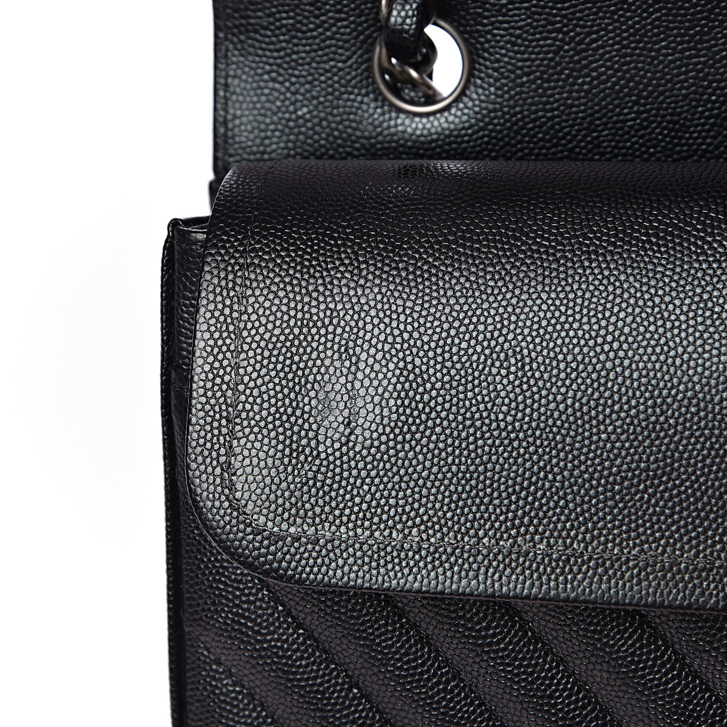 Iridescent Caviar Chevron Quilted Medium Double Flap Black