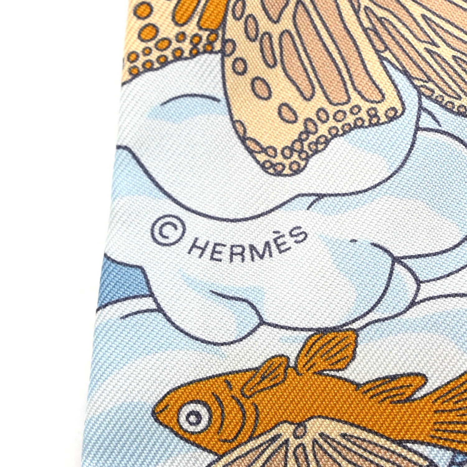 Hermes Silk Sur Mon Nuage Twilly Creme Bleu Ciel Orange 3 of 3