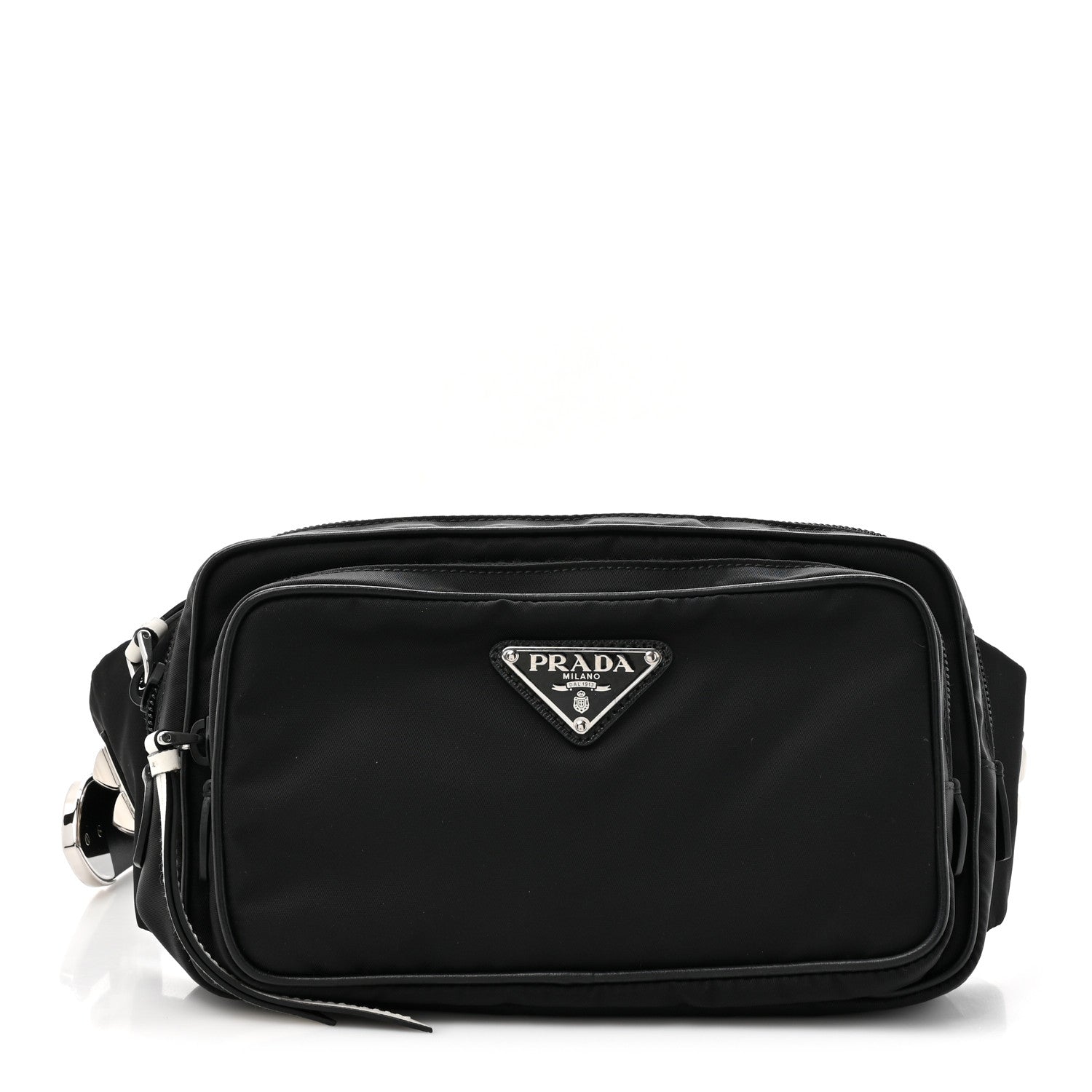 Prada Tessuto Nylon Studded Belt Bag Black White 1 of 9