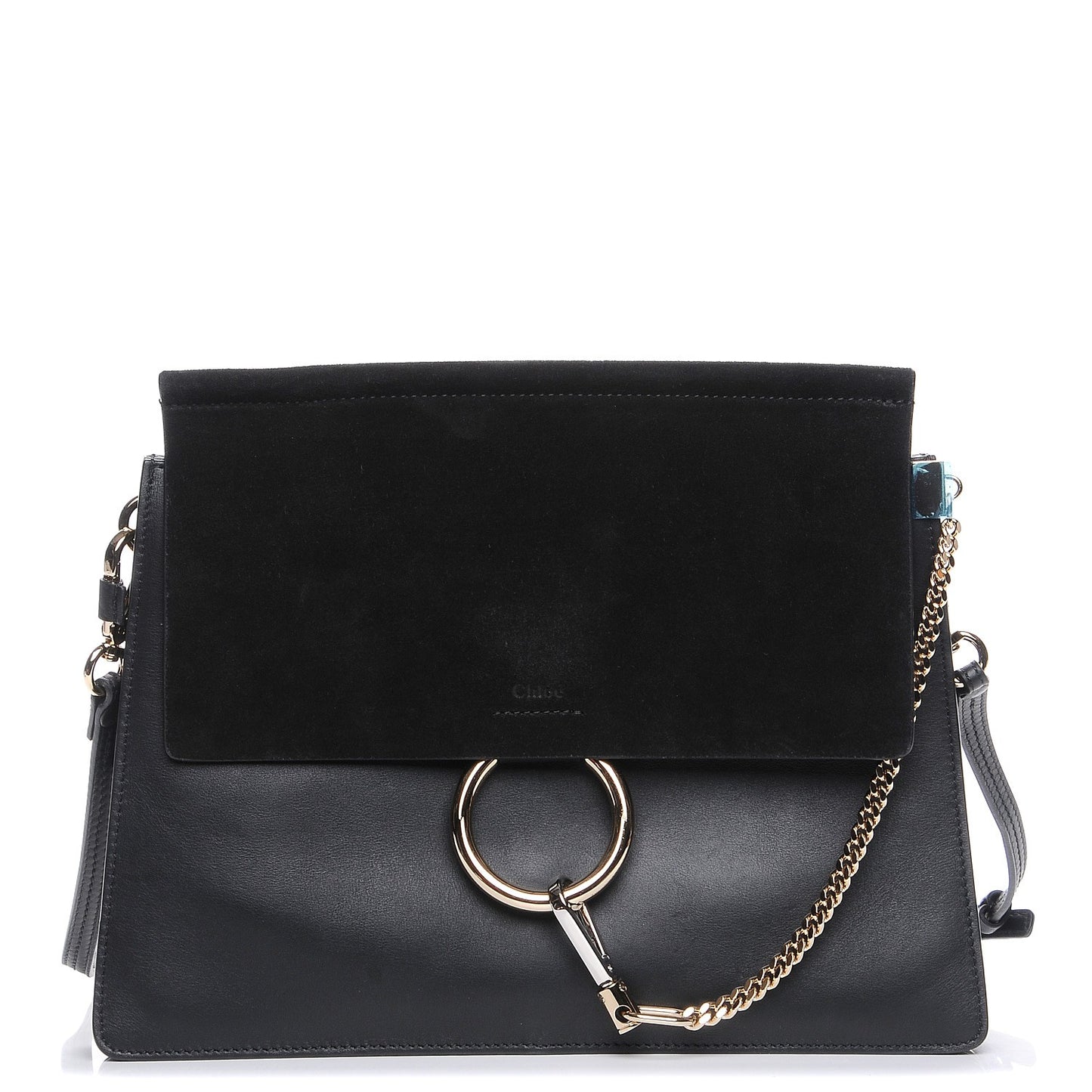 Suede Calfskin Medium Faye Shoulder Bag Black
