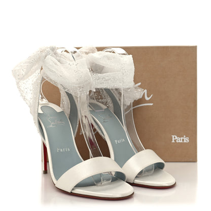 Christian Louboutin Crepe Satin Tulle Sandale Du Desert 100 Ankle Wrap Sandals 39 Ivory White 8 of 8