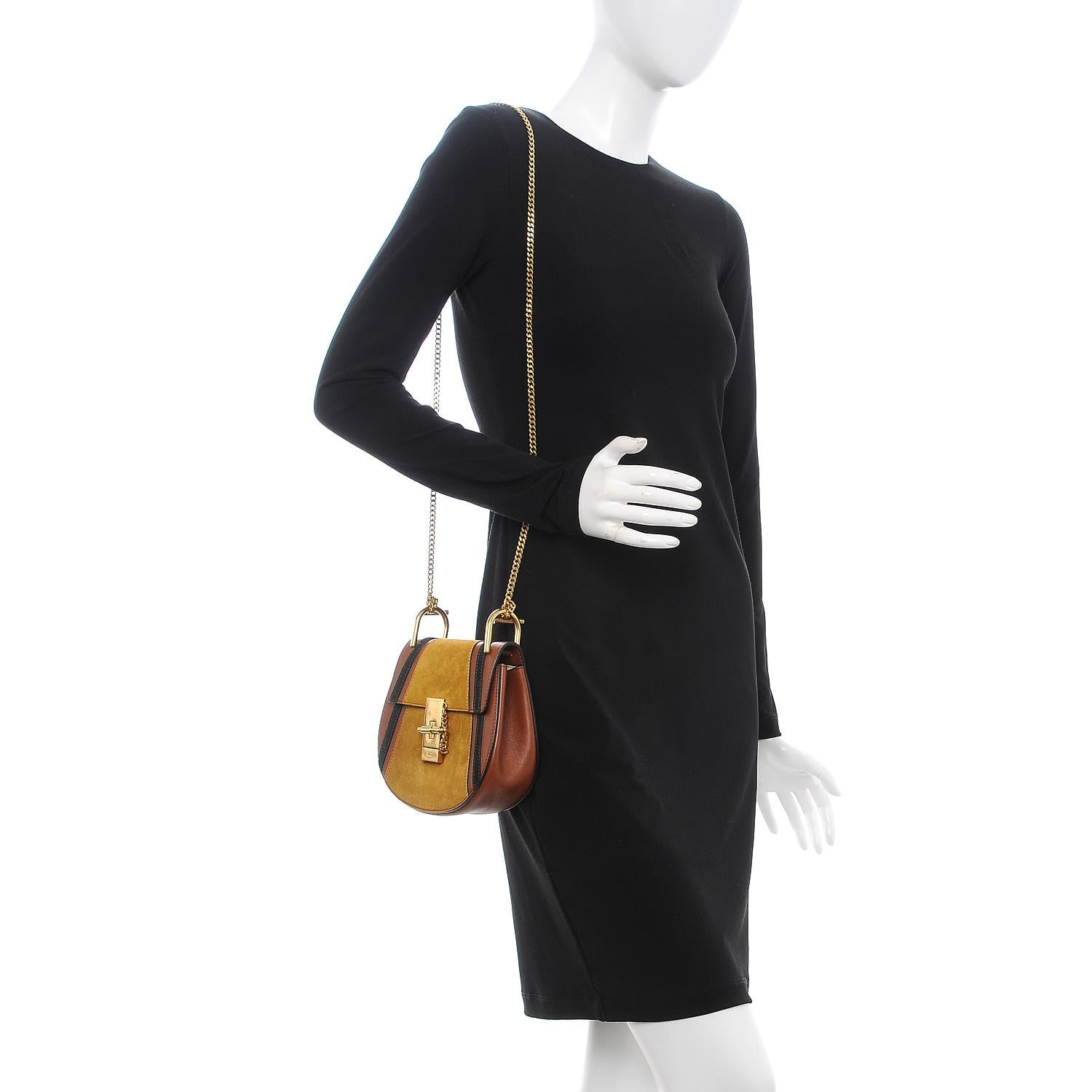 Chloe Suede Calfskin Patchwork Mini Drew Shoulder Bag Tobacco 2 of 8