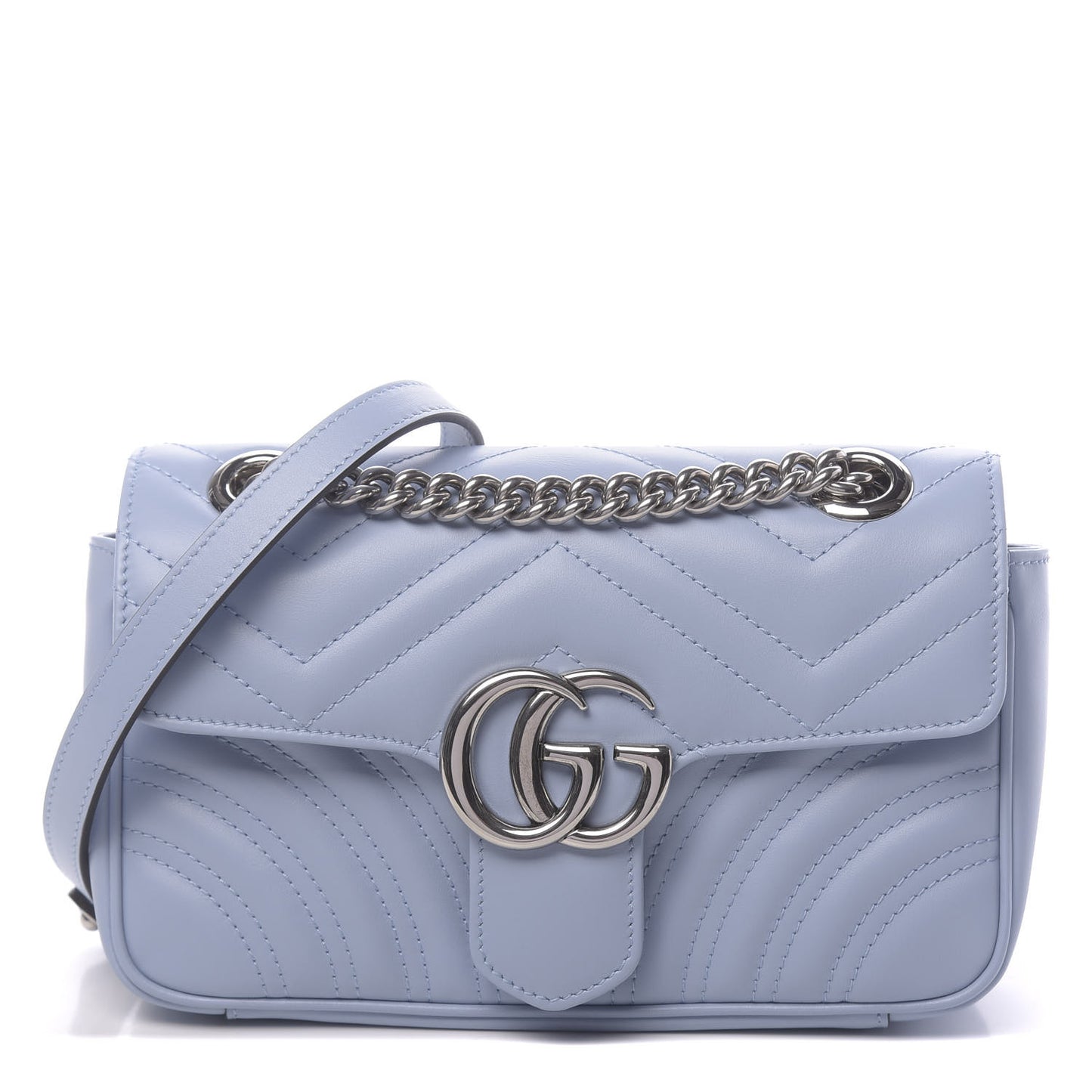Calfskin Matelasse Mini GG Marmont Shoulder Bag Porcelain Light Blue