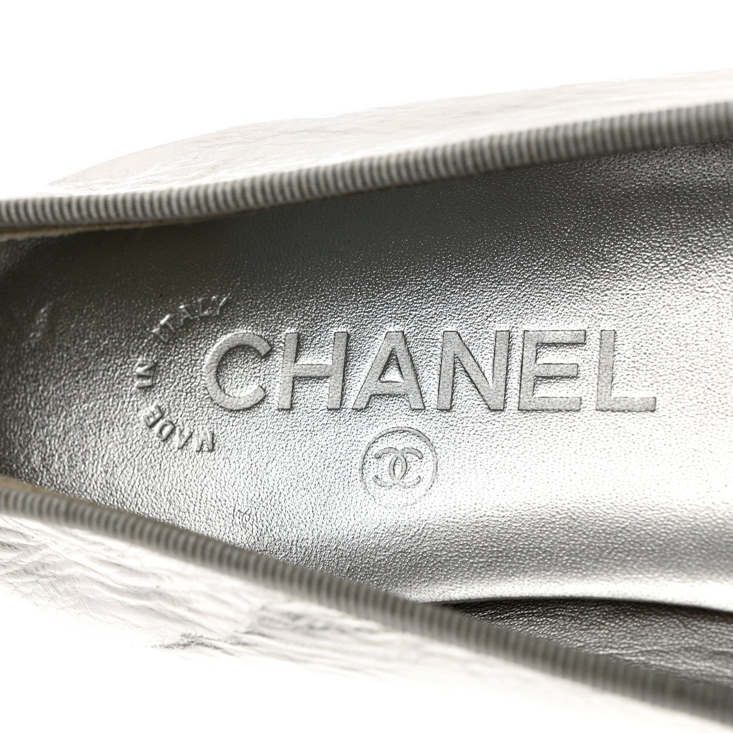 Chanel Metallic Aged Calfskin Cap Toe CC Ballerina Flats 40.5 Silver 7 of 15
