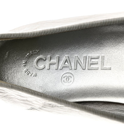 Chanel Metallic Aged Calfskin Cap Toe CC Ballerina Flats 40.5 Silver 7 of 15