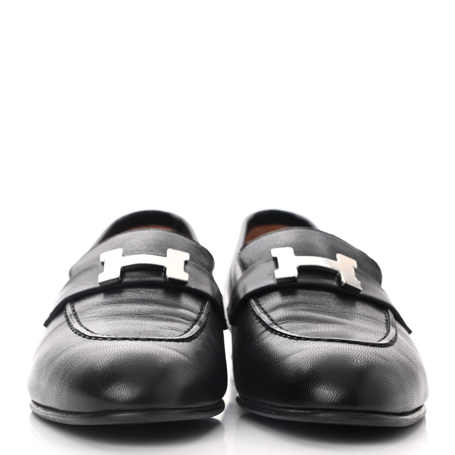 Hermes Goatskin Womens Paris Loafers 38 Black 2 of 9