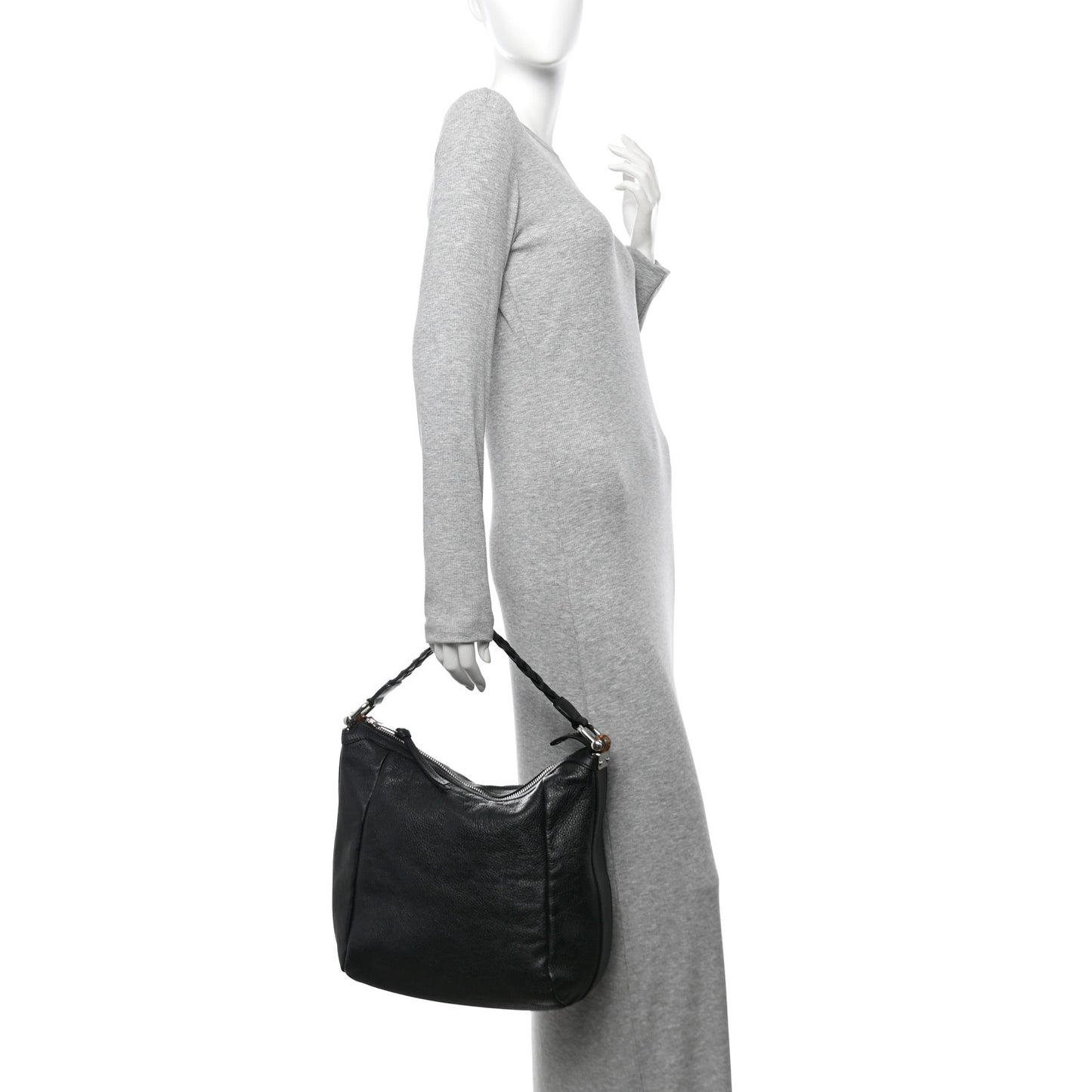 Grained Calfskin Bamboo Bar Hobo Black