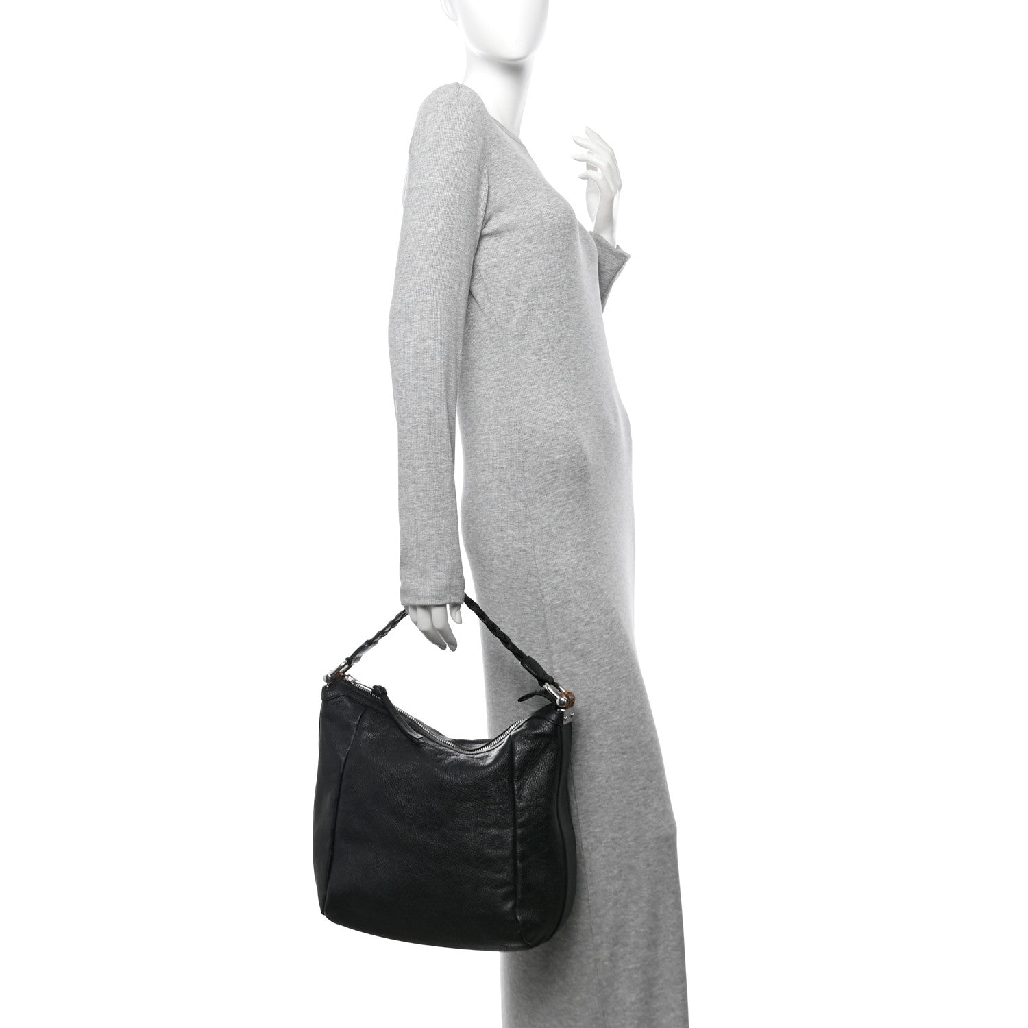 Gucci Grained Calfskin Bamboo Bar Hobo Black 2 of 11