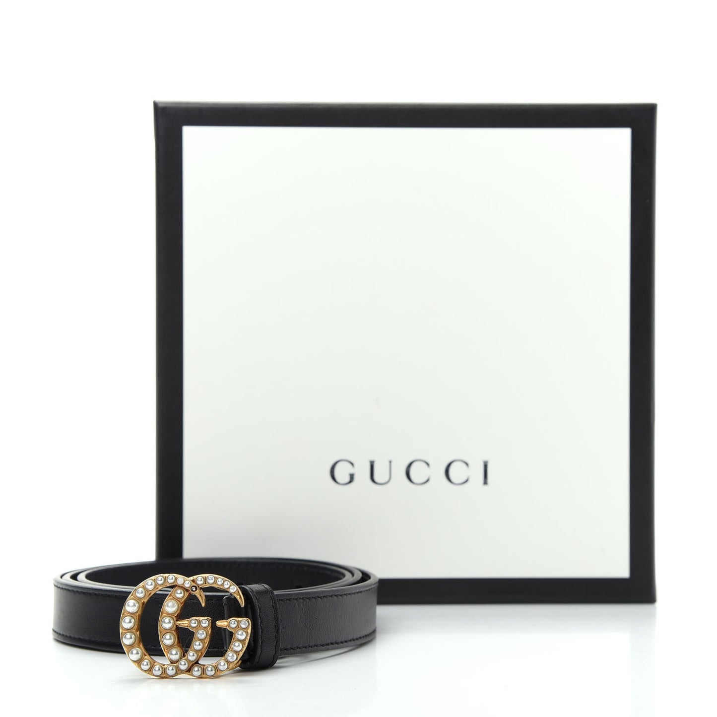Calfskin Pearl Double G 20mm Belt 85 34 Black Cream