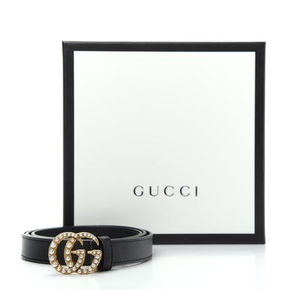 Gucci Calfskin Pearl Double G 20mm Belt 85 34 Black Cream 6 of 6